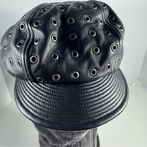 Rare KOKIN Leather Puff-Top Newsboy Metal Grommets ∙ Club Kid Y2K Icon